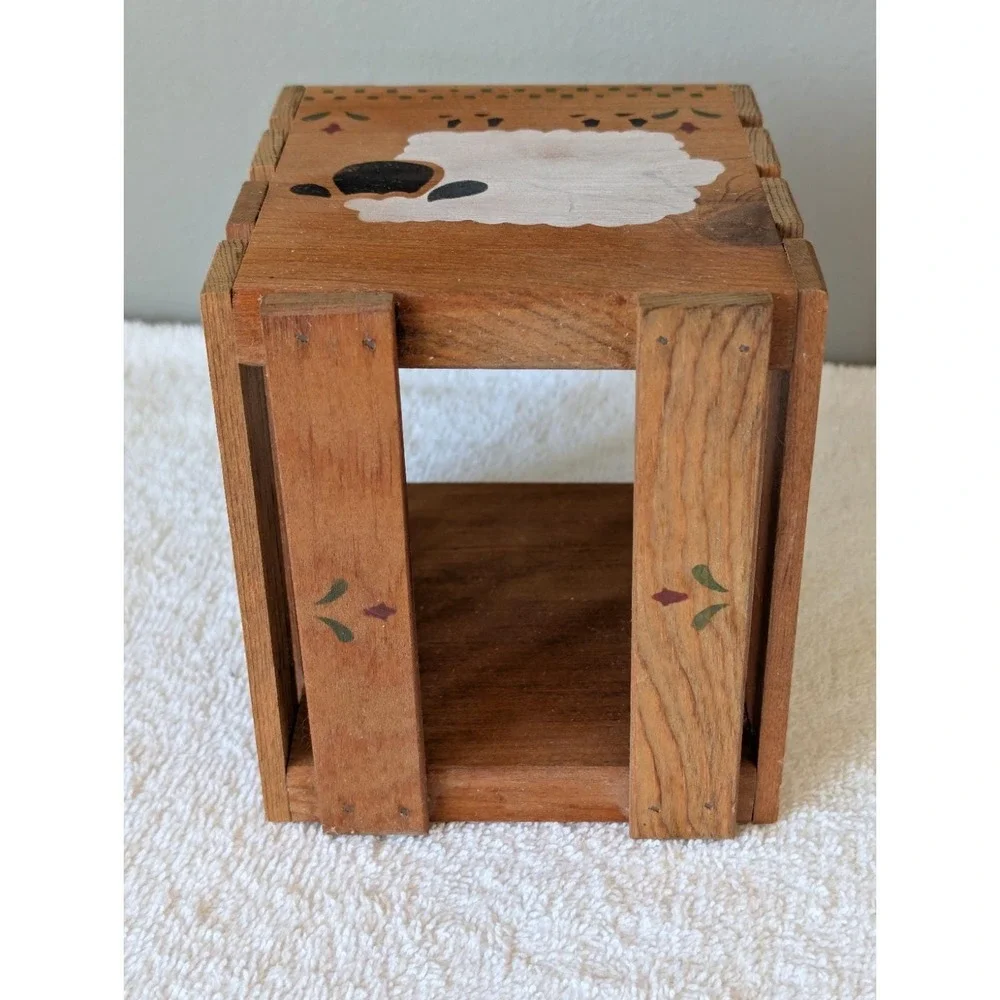 Country Wooden Tissue Box Cover Rustic Farmhouse Cottage Core Sheep Stencil